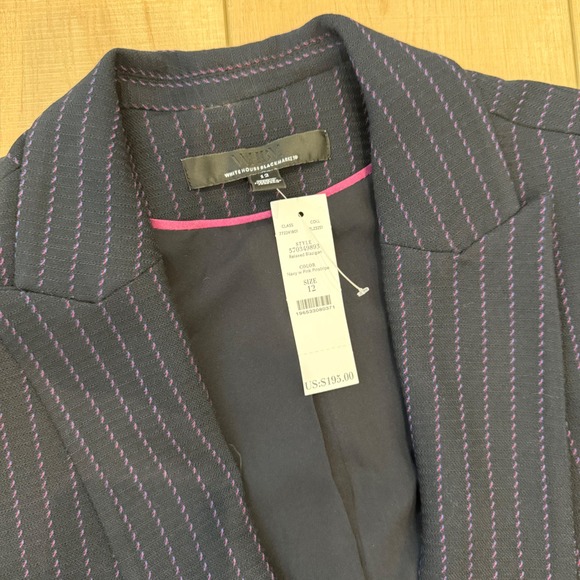 White House Black Market Suit Set 12 Blazer 10R Pants Navy Pink Pinstripe NWT - Picture 3 of 7
